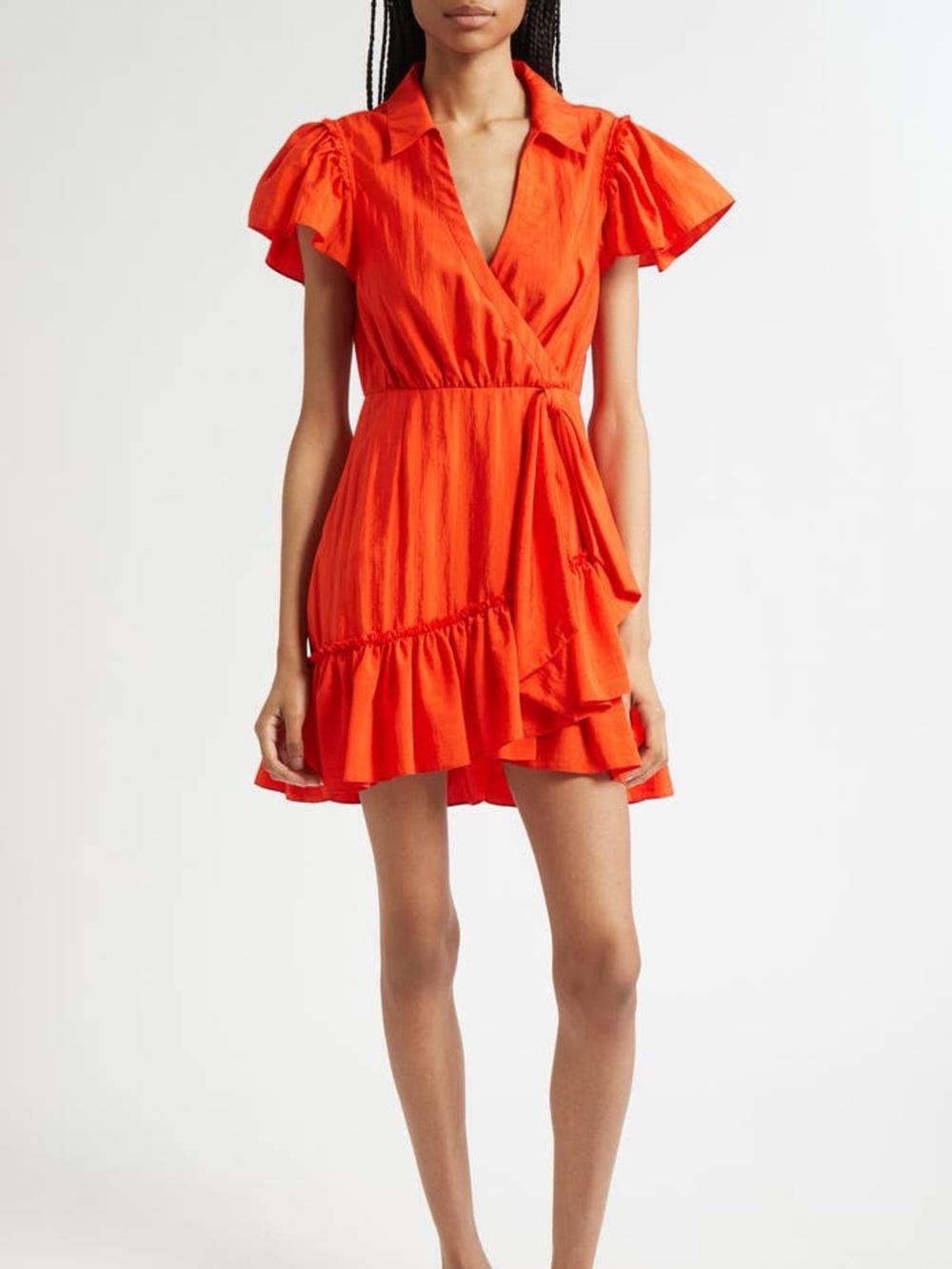 NWT Cinq a Sept Lila Asymmetric Ruffle Taffeta Mini Dress Cherry Tomato Red 14